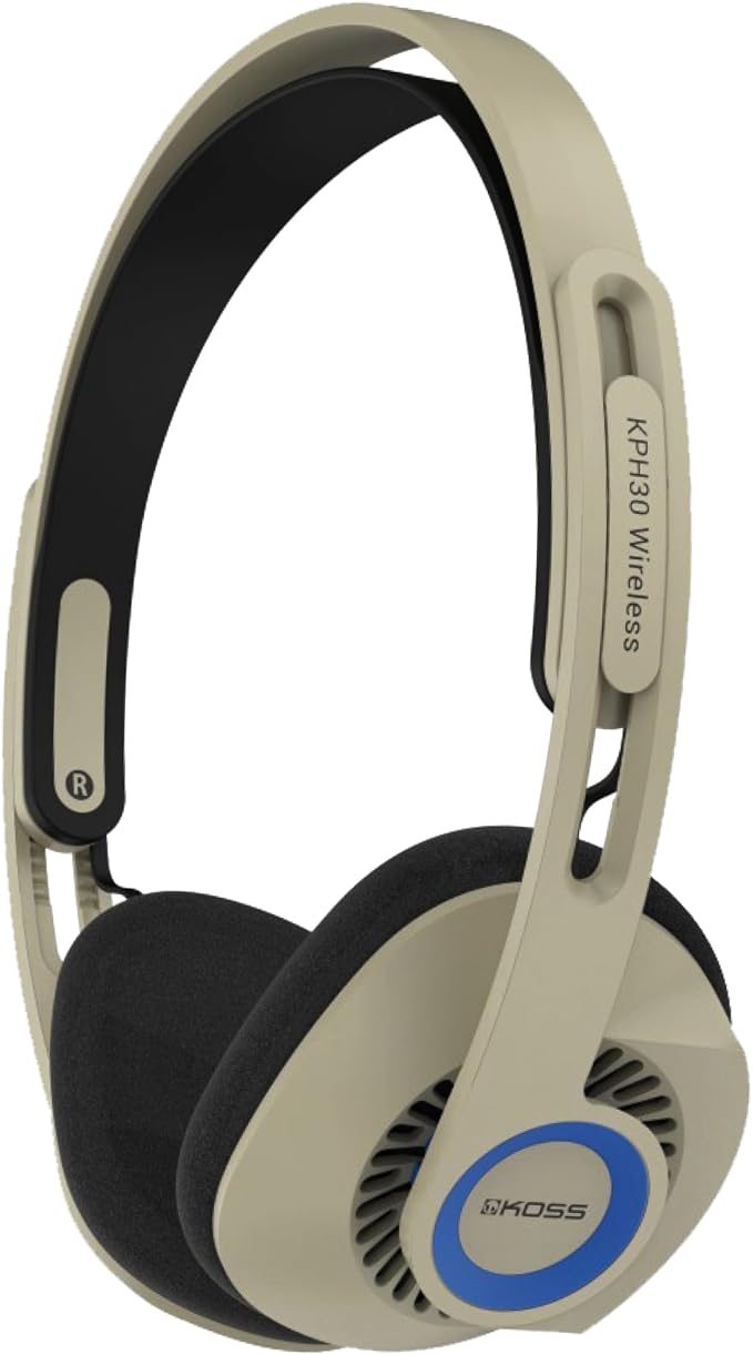 Koss KPH30 Wireless Bluetooth Retro Style On-Ear Headphones, 20+ Hour Battery Life, USB-C Charging, Microphone, Rhythm Beige