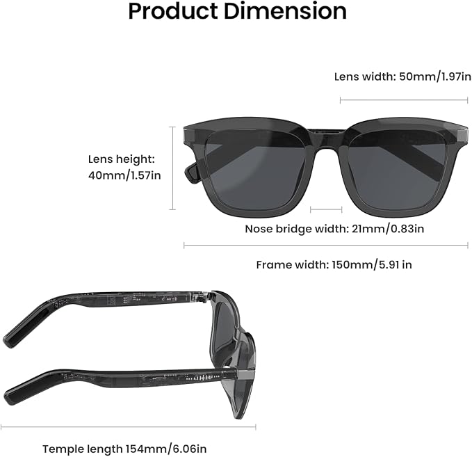 DPVR G2 Smart Glasses Bluetooth Sunglasses with Speakers – Touch Control Bluetooth Glasses for Men & Women, UV400, IPX4