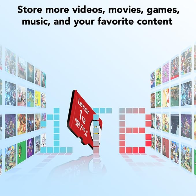 Lexar 1TB Play Micro SD Card, UHS-I, C10, U3, V30, A2, Full HD, 4K, Up to 205/140 MB/s microSDXC Memory Card, Expanded Storage for Nintendo-Switch 1, Gaming, Smartphones, Tablets (LMSPLAY001T-BNSNU)