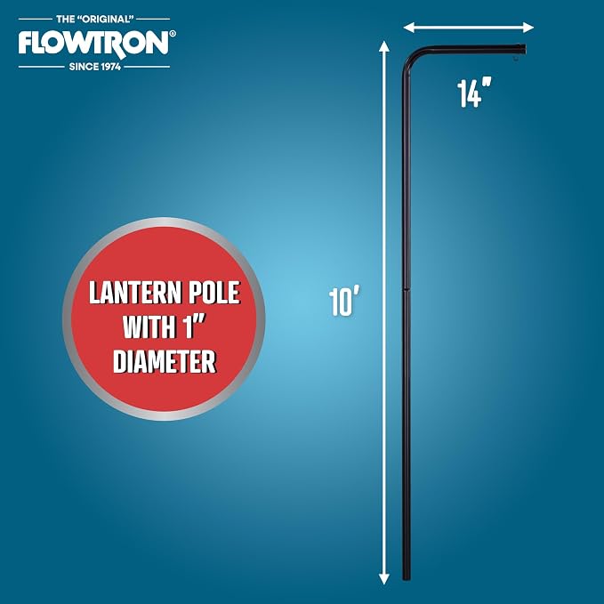 Flowtron SP-200 Security Lantern Pole | 10 Ft Adjustable 3-Section Steel Pole with 14" Extension Arm | Anti-Theft Lock | Fits BK-15, BK-40, BK-80 Bug Zappers