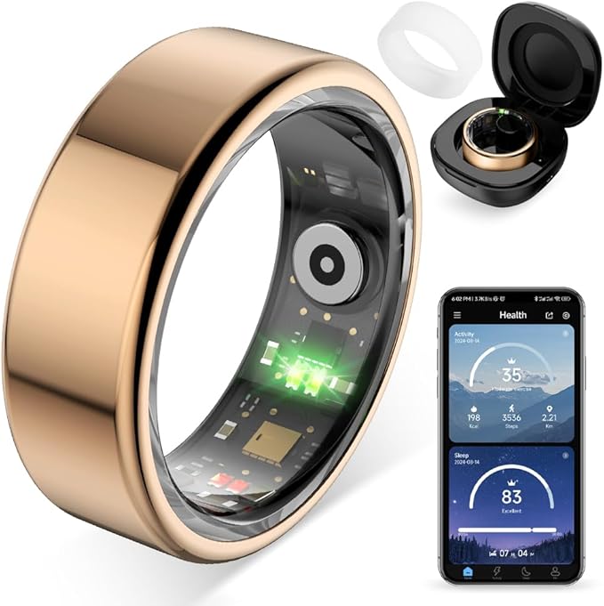 COLMI R02 Smart Ring, Smart Ring for Women and Men, No Subscription Fee, with a Charging Case, Supports Heart Rate, Blood Oxygen, Sleep Health Monitoring. (Rose Gold, 11#)
