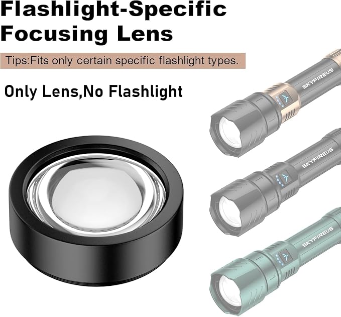 SKYFIRE Fire Starting Ignition Lens for 1097 High Lumens Flashlights,Just Durable Acrylic Lens with Aluminum Alloy Housing Focusing Lens for Super Bright Flashlight-No Flashlight