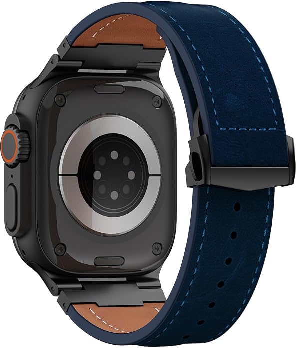 Vintage Genuine Leather Band for Apple Watch Ultra 49mm (2026 Upgrade), Rugged Replacement Strap Compatible with iWatch 46mm 45mm 44mm - for Men Women, Fit Ultra3/2/1, SE 3/2/1, Series11 10/9/8/7/6/5/4