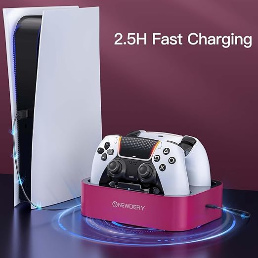 NEWDERY for PS5 Controller Charger Station, Dual Charging Dock for PlayStation 5 DualSense/Edge Controller, Fast Charging Stand with Type-C Cable, Gamer Gift for Women & Girls, Mother's Day