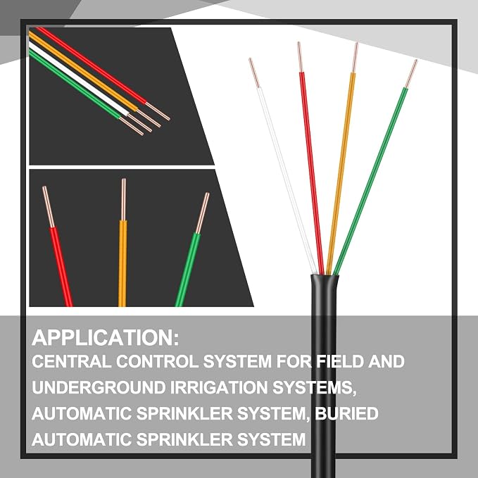 Hoolerry Solid Sprinkler System Wire 18 Gauge Irrigation Wire with UV Resistant PVC Jacket Sprinkler Cable for Underground Irrigation Field Central Control System 30v Ul Listed(18/4, 250 Ft)