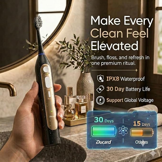 Electric Toothbrush with Water Flosser, Upgraded Flossing Toothbrush Combo for Adults, 5 Speeds & 3 Modes, 30 Days/Charge for Teeth Cleaning and Plaque Removal, Sensitive Teeth & Dental Implants-500ML