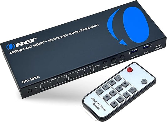 OREI 8K 4x2 HDMI Matrix Switch – 40Gbps HDMI 2.1, Audio Extraction, eARC, Downscaling, EDID Management (BK-402A)