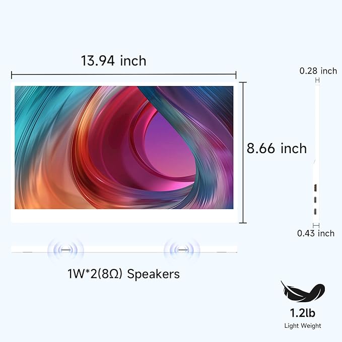 AYY Portable Monitor 15.6inch 1080P FHD - USB-C/HDMI Computer Display, HDR IPS Gaming Monitor Compatible with Laptop PC MAC Phone PS4 Xbox Switch, w/Smart Cover, Dual Speakers - White
