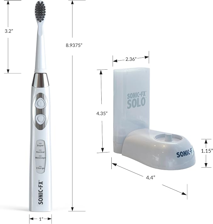 Sonic-FX Solo Electric Toothbrush - 3 Brushing Modes - with Intelligent Auto-Timer, Includes 2 Tooth Brush Heads, and 1 Interdental Head, Rechargeable, Electronic Charging/Storage Base (Coral)