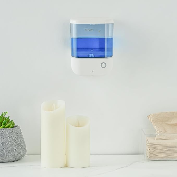 Restaurantware-Clean Tek Professional 34 Ounce Automated Soap Dispenser, 1 Touchless Wall-Mountable Soap Dispenser - Security Key, Arctic Blue Plastic Soap Dispenser, Transparent, for Liquid Soap