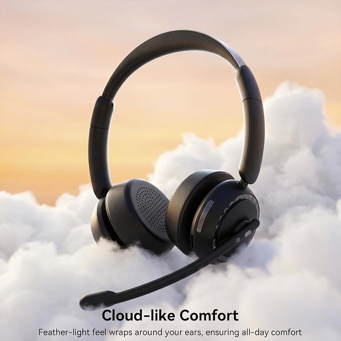 Wireless Headset with Mic for Clear Work Calls, Bluetooth 5.2 Headset with Noise Cancelling Microphone & Mute Button, 40H Talk Time for Zoom Teams, Home Office, PC Mac Laptop Phone (Glossy Black)