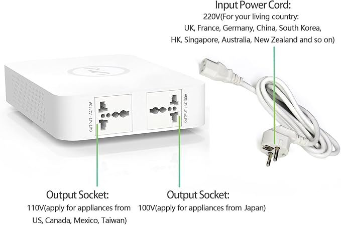 UMI Step Down Voltage 220v to 110v Converter, Travel Power Converter 220V to 110V 300W, Good Power Transformer for Overseas, Step Down Power Voltage Converter- US to Europe Voltage Converter