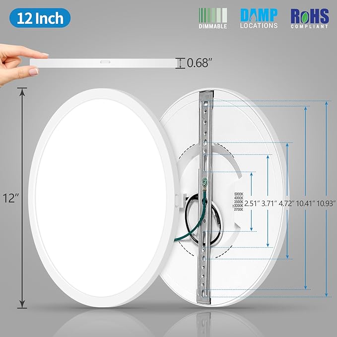 mw 4 Pack 12 Inch LED Flush Mount Ceiling Light Fixture, Flush Mount Ceiling Lights, 2700K/3000K/3500K/4000K/5000K, 25W, 120V, Dimmable Slim LED Ceiling Light for Bedroom Hallway Kitchen