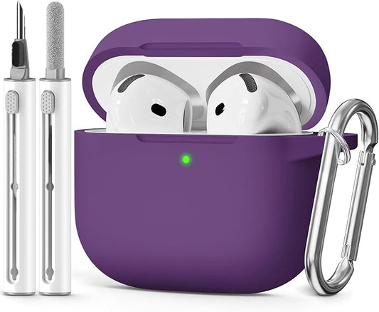 for AirPods 4 Case 2024 Come with Cleaner Kit,Soft Silicone Protective Cover for Apple AirPods 4th Generation Cases with Keychain,Compatible with AirPod 4 Case for Women Men-Dark Purple