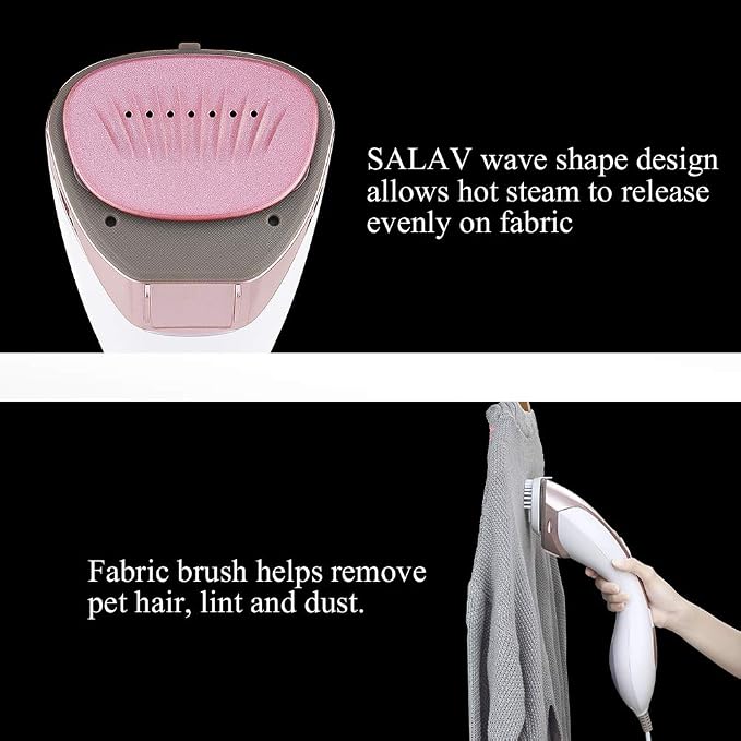 SALAV Steamer for clothes Handheld Iron 2 in 1, 2 Steam Settings, for Both Vertical and Horizontal Garment Handling, Ceramic Coated Metal Steam Panel, 150 ml Big Water Tank, 1150 Watt Rose Gold