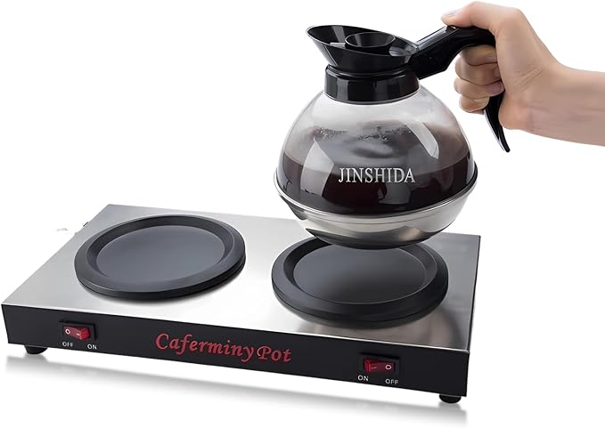Commercial Coffee Warmer Dual Decanter Warmer Plate, Stainless Steel Portable Warmer for Standard Glass Decanter, Suitable for Cafe, Break Room, Buffet, Event and Commercial Use