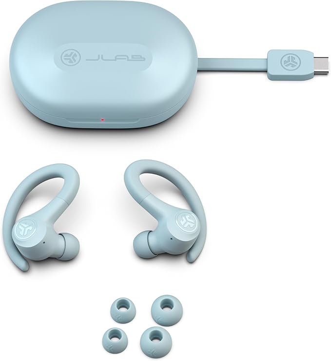 JLab, Go Sport+, True Wireless Workout Earbuds, Bluetooth Sport Earbuds, Clear Calling, Light Blue