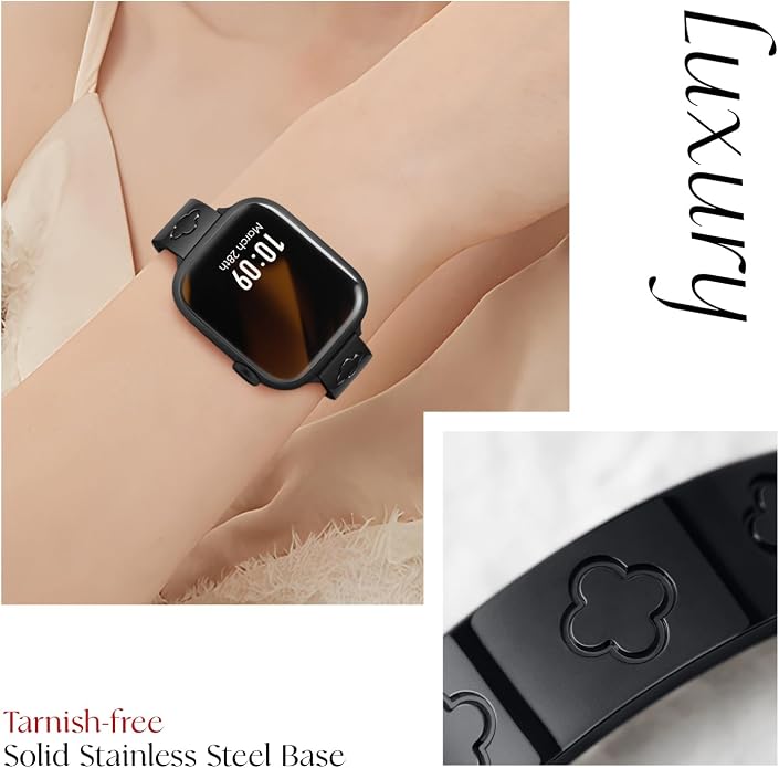 Missair Compatible with Apple Watch Band 38mm 40mm 41mm 42mm 44mm 45mm 46mm 49mm, Four Leaf Lucky Bracelet Women Dressy Stainless Steel Metal Clover Strap for iWatch Series 11 10 9 8 7 6 5 4 SE Ultra