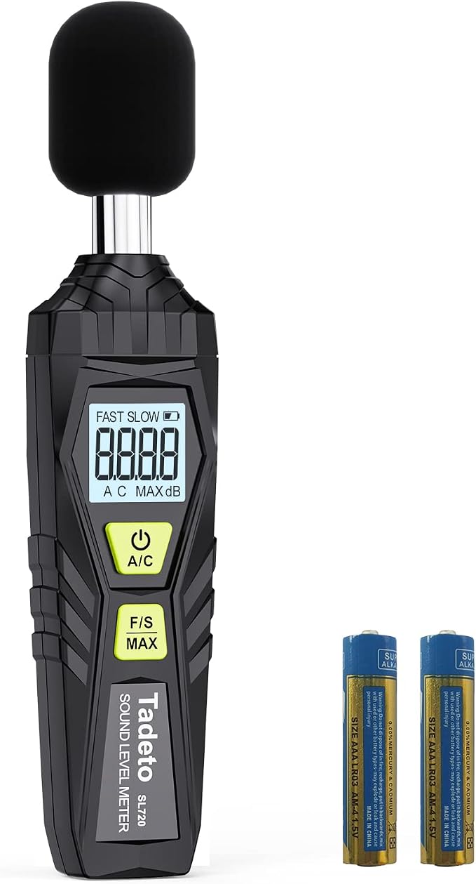 Decibel Meter, Tadeto Digital Sound Level Meter Portable SPL Meter 30dB to 130dB MAX Data Hold with LCD Display Backlight A/C Weighted for Home Factories
