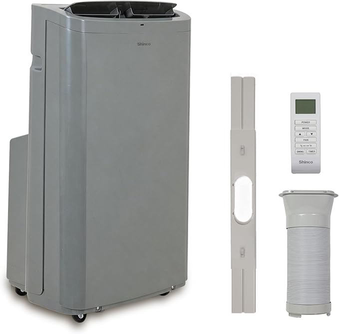 Shinco 14,000 BTU Grey Portable Air Conditioner, Portable AC Unit with Built-in Cool, Dehumidifier & Fan Modes for Room up to 700 sq.ft, Room Air Conditioner with Remote Control, Installation Kit