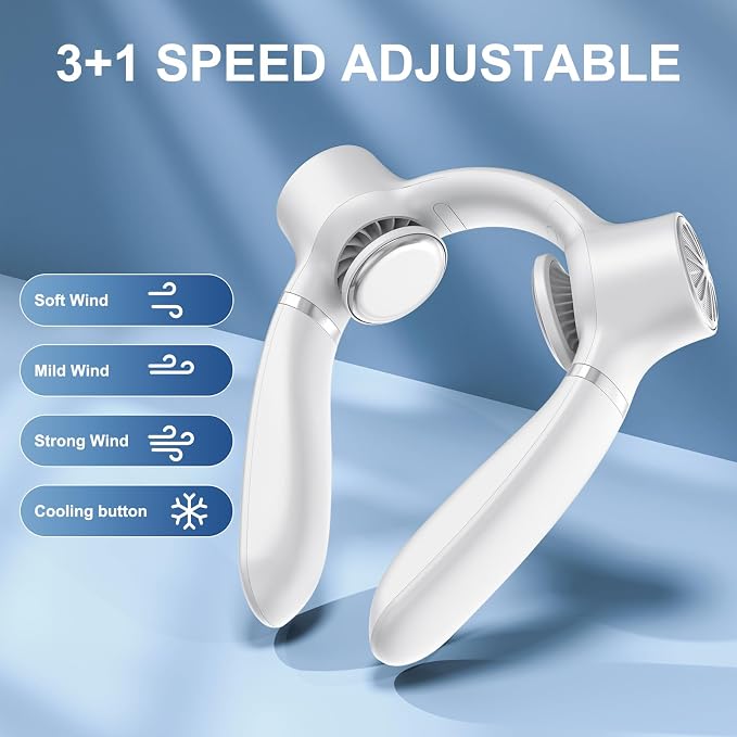 Portable Neck fan,Hands Free Wearable Neck Fan,2023 Lightweight Neck Air Conditioner fan,4000 mAh Battery Operated Neck Cooling Fan,3+1 Speed Adjustable for Travel Camping Working-White