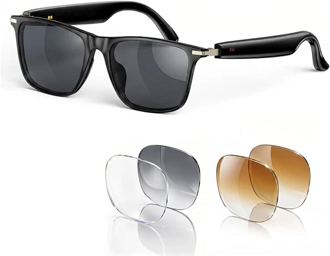 2026 AI Smart Glasses with Bluetooth Call,AI Real-Time Translation Smart Glasses,Music Playback & Hands-Free Calls,AI Glasses with Sunglasses Lenses+Photochromic Lenses+Brown Lenses for Men & Women
