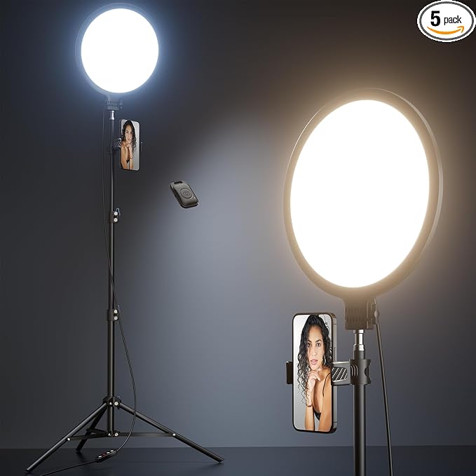 Weilisi 10.5" Ring Light with 69" Tripod Stand and Phone Holder Kit, Full-Screen Zoom Lighting for Video Recording, Makeup, Live Stream, Dimmable LED Selfie Ring Light Tripod for iPhone with Remote