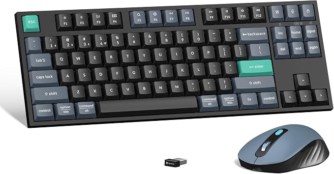 Keychron B33 Wireless Keyboard & BM25 Mouse Combo, 2.4 GHz/Bluetooth 5.2/Wired, 80% TKL Silent Portable Ergonomic Keyboard Adjustable DPI Mouse, Unifying Receiver for macOS Windows Linux