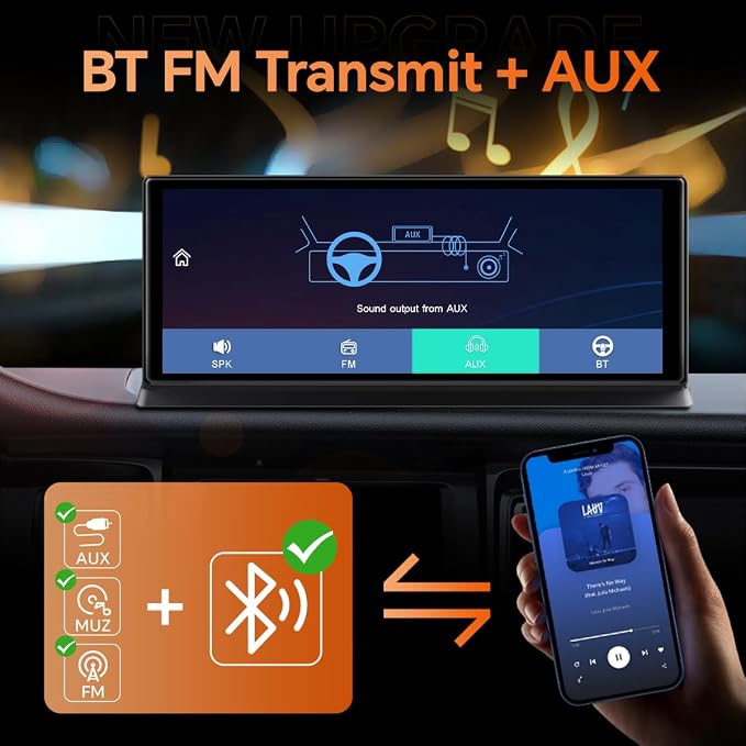 K80 Wireless Carplay & Android Auto with Dash Cam- 11.3" HD IPS Touch Car Play Screen for Car, 5K Front & 1080P Rear Camera, Loop Recording, Bluetooth Audio, Mirror Link, GPS, Siri