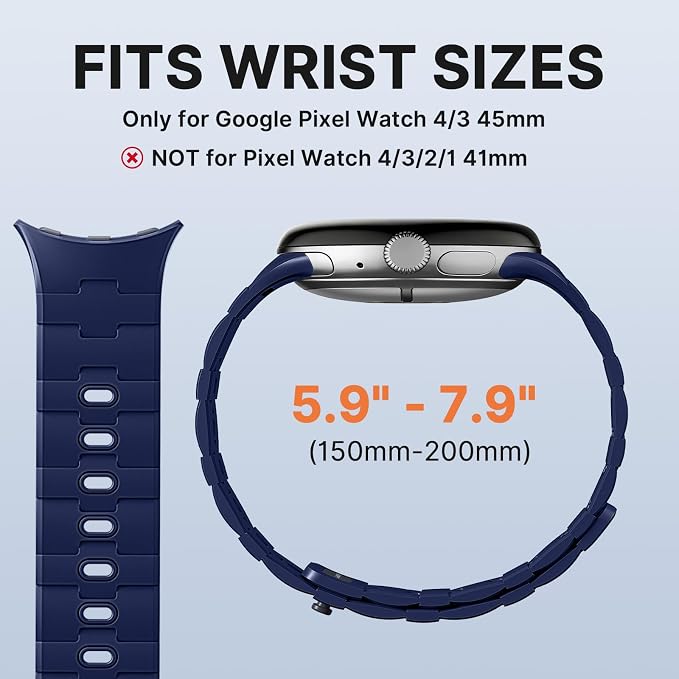 Bandletic Magnetic Silicone Bands Compatible with Google Pixel Watch 4/3 45mm Band for Women and Men, Rugged Soft Sport Strap Replacement Wristband