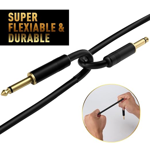 Guitar Cable 100 Feet -Straight to Straight Instrument Cable-Gold Plated-1/4 Inch TS Professional Electric Bass Guitar Cord Amp Cable 6.35mm Male PVC Jacket with 6 Guitar Picks+5 Ties
