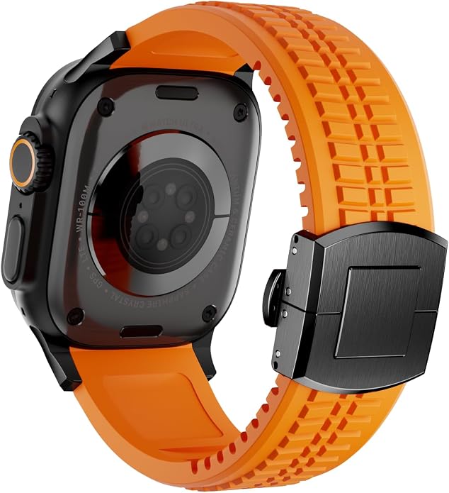 Silicone Watch Band Compatible with iWatch Ultra 2 / Ultra/Series 10 9 8 7 (44mm 45mm 46mm 49mm), Sport bands with Folding buckle, Rugged Heavy Duty Modern Design for Men