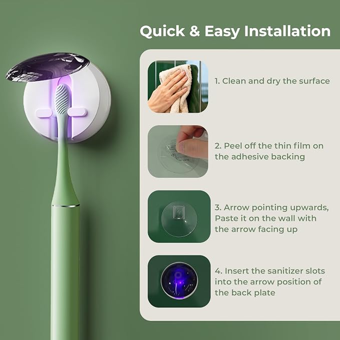 Oday Sonic Electric Toothbrush for Adults with Wall Mounted UV-Cleaning Toothbrush Holder and 4 Brush Heads, Wireless Charging, IPX7 Waterproof, 1 Month+ Battery, Green