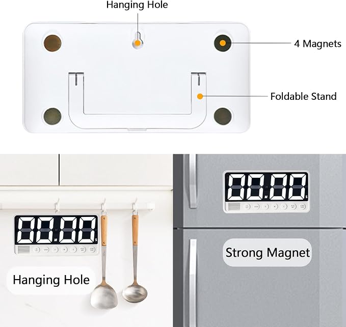 Digital Kitchen Timer with 7.1” Extra Large Display, Rechargeable Magnetic LED Countdown/Up Memory Timer with 6 Alarms & 4 Volume Levels for Cooking, Classroom, Office, Home Gym (Black)