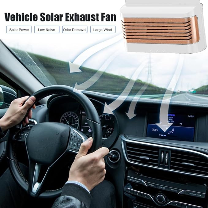 Solar Power Window Vent Rechargeable Car Exhaust Fan, Car Air Purification Fan, Portable Auto Cooling Cooler Fan Mini Summer Air Fan Solar Power Exhaust Fan - White