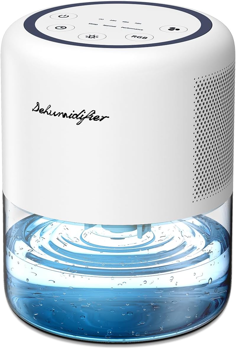 44oz(1.3L) Small Dehumidifier for Home, Auto-Off Quiet Portable Dehumidifier with 3 Modes, 10 Color Lights, 4 Timer Settings for Bedroom Bathroom Closet (215 sq.ft)