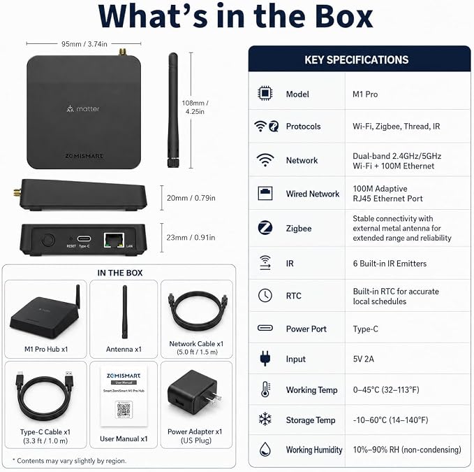 Matter Smart Home Hub M1 Pro - Matter Controller, Thread Border Router, Tuya Zigbee & Smart IR Hub, Compatible with Apple Home/Google/SmartThings/Home Assistant