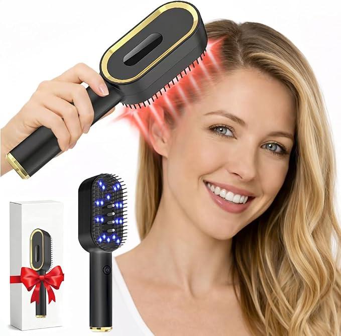 Laser Hair Growth Comb - FDA Cleared 650nm LLLT Red Light Therapy for Thinning Hair Regrowth, Vibrating Scalp Massager Promotes Fuller, Thicker Hair Rechargeable for Men & Women - Black
