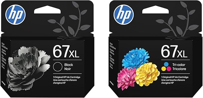 HP 67XL Black and 67XL Tri-Color High-Yield Ink Cartridge 2 Pack for Printers | Works with DeskJet 1255, 2700, 4100, Envy 6000, 6400 Series | Packaging May Vary