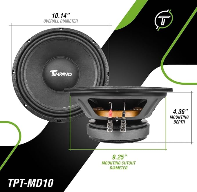 10 Inch 650W 8 Ohm Mid Bass Pro Car Audio Speaker by Timpano