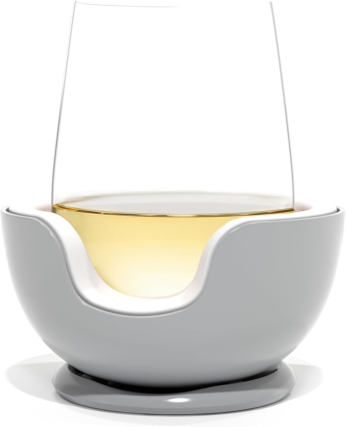 VoChill Stemless Wine Glass Chiller | Keep the Chill In Your Glass | Made In USA | Separable & Refreezable Chill Cradle | Actively Chills Stemless Glassware | Stone, Single Stemless