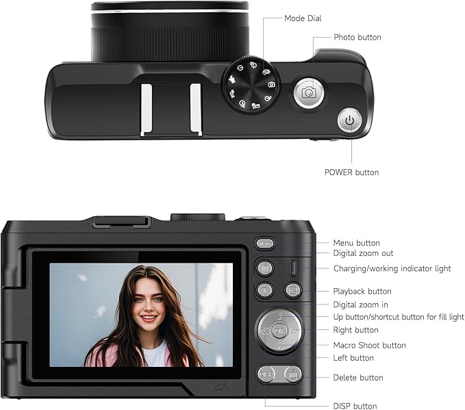 Digital Camera 4K for Photography, 50MP Vlogging Camera for YouTube Video with Flash and 3" 180° Flip Screen, 18X Digital Zoom Compact Travel Cameras with 64GB TF Card for Teens Beginner (Black)