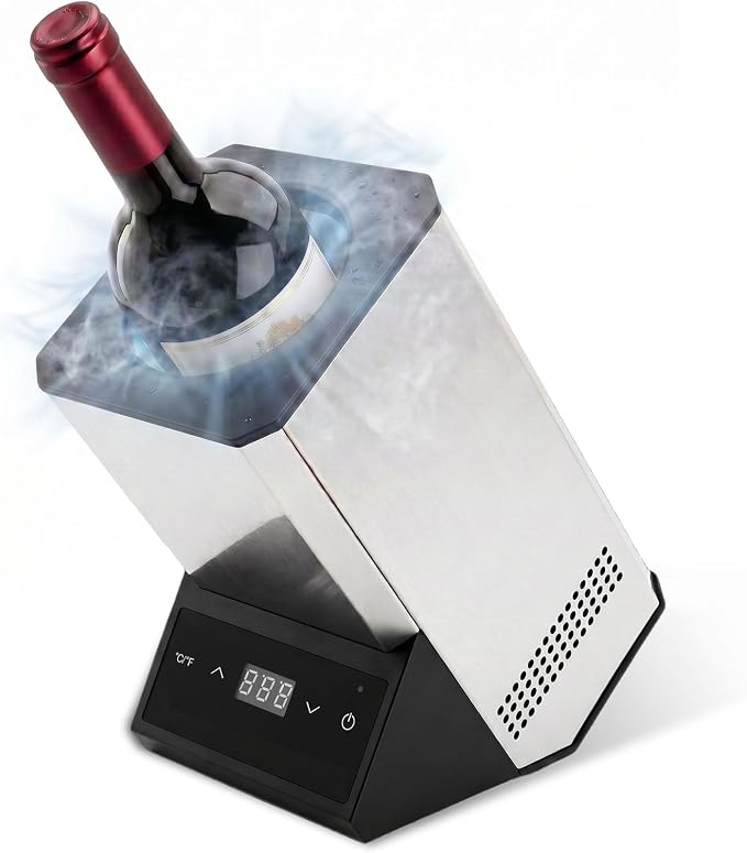 Electric Wine Chiller Single Bottle, Adjustable 41-64°F Fits 750ml Bottles | Iceless & portable design, supports 24-hour use. Suitable for home bar, gatherings, countertop and holiday gift