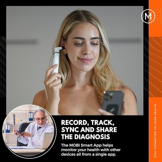 MOBI Smart Otoscope for Ears, Nose & Throat, 1080P HD Ear Camera with App for Adults & Kids, Rechargeable Digital Otoscope with 6 LED Lights, Multi-Axis Gyroscope & 3 Speculum Tips