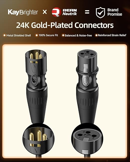 Microphone XLR Cable 10ft 1-Pack, 3-Pin Gold Plated Rean-Neutrik Connectors, 99.99% OFC Mic Cord, Nylon Braided Premium Male to Female XLR Microphone Cable for Mixer Interface