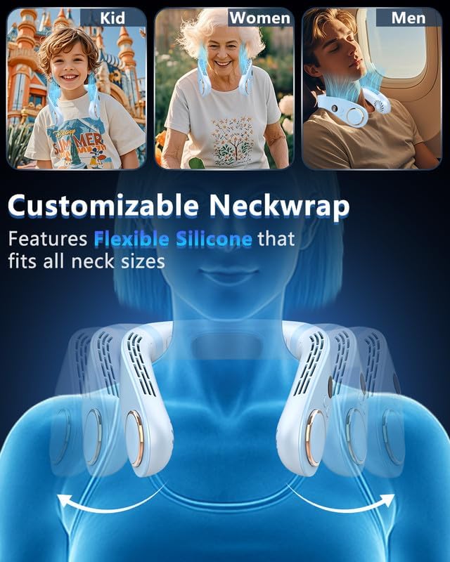 Portable Neck Fan Cooling Plate,Personal Fan Neck Hang Around,Powerful Airflow Shoulder Cooler,Fans To Wear Around Your Neck,Summer Menopause Fan Hot Flash Best Gifs for Outdoor Outside Indoor Blue