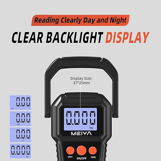 MEIYA Digital Fish Scale with Backlit LCD Display Up to 110lb/50kg for Anglers, Accurate Luggage Scale for Travel, Outdoor, Home Use, Includes 2 AAA Batteries and Hook, Essential Fishing Gear