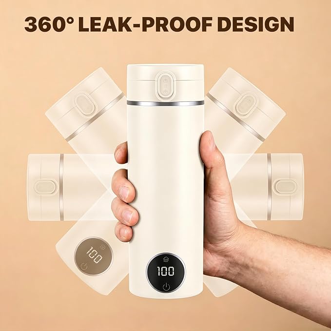 Portable Travel Tea Kettle,6 Preset Temp Plug-in Keep Warm,15 OZ 304 Stainless Steel,Electric Small Hot Water Boiler,Auto Shutoff&Boil Dry Protection,Mini Kettle for Coffee,Tea,Hotel RV Travel,Beige