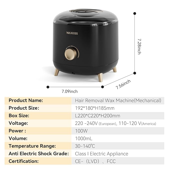 Large-Capacity Wax Warmer for Hair Removal – 1000 ml Wax Heater with Adjustable Temperature Control, Ideal for Salon & At-Home Use (Black)