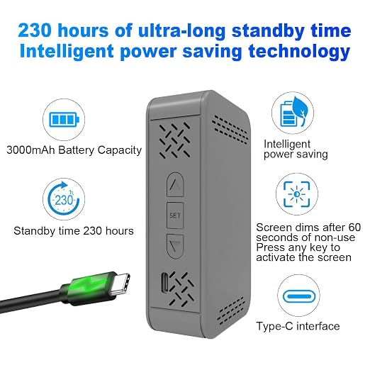 7-in-1 Portable Oxygen Detector for Indoor and Outdoor,288H Standby,O2 Monitor with,O2,Temperature,Humidity,Illumination,Room Oxygen Monitor for Car,RV,Camping,Travel (Gray)